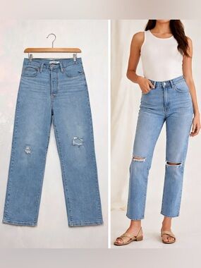 Levis Ribcage Straight Ankle Jeans Light Wash Distressed 29 High Rise